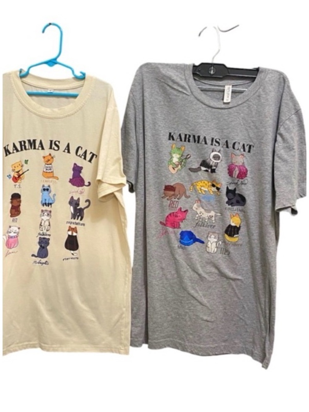 Karma Is A Cat Graphic Tee - Set of 2 (Cream & Gray)beige small/grey is medium